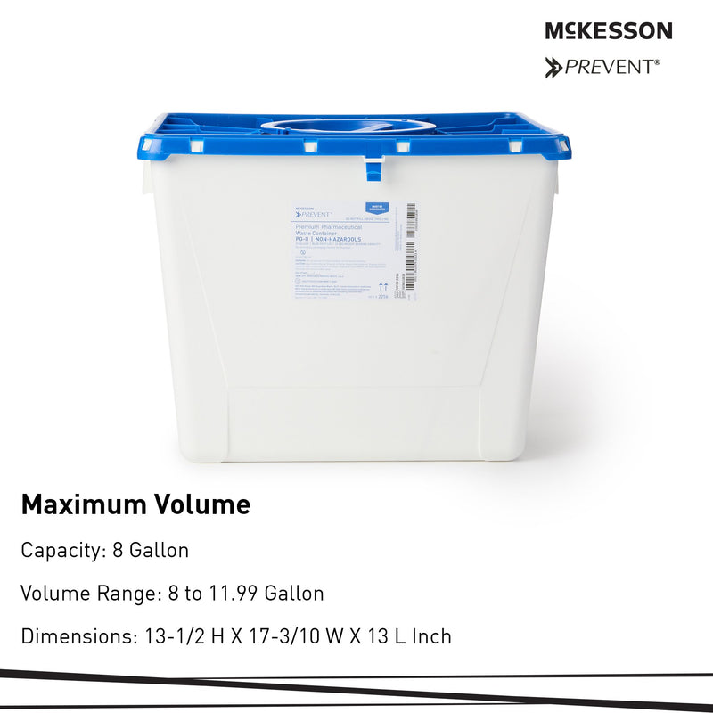 McKesson Prevent® Pharmaceutical Waste Container White Base 13-1/2 H X 17-3/10 W X 13 L Inch Vertical Entry 8 Gallon (1011862_CS) 9/CS