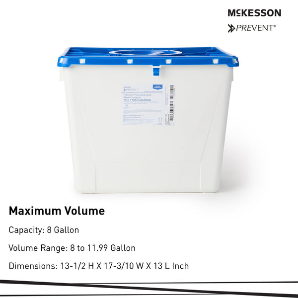 McKesson Prevent® Pharmaceutical Waste Container White Base 13-1/2 H X 17-3/10 W X 13 L Inch Vertical Entry 8 Gallon (1011862_EA) 1/EA