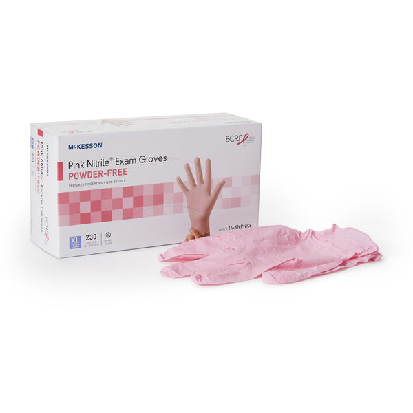 McKesson Pink Nitrile® Exam Glove X-Large NonSterile Nitrile Standard Cuff Length Textured Fingertips Pink Not Rated (1065404_CS) 2300/CS