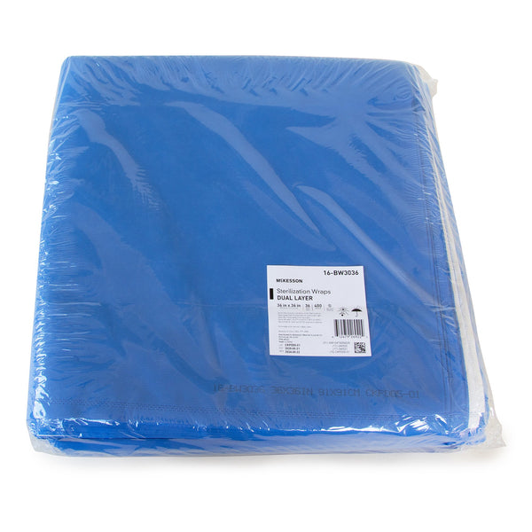 McKesson Sterilization Wrap White / Blue 36 X 36 Inch Dual Layer SMS Polypropylene (1243663_BG) 36/BG