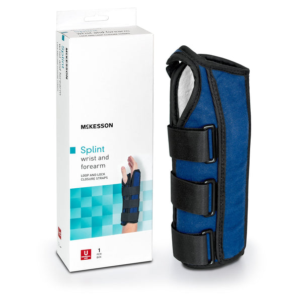 McKesson Wrist / Forearm Brace Aluminum / Nylon / Foam / Flannelette Left Hand Black / Blue One Size Fits Most (1159150_EA) 1/EA