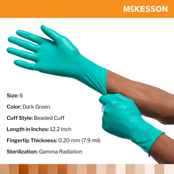 McKesson Perry® Performance Plus Surgical Glove Size 6 Sterile Polychloroprene Standard Cuff Length Smooth Dark Green Chemo Tested (1044736_CS) 200/CS