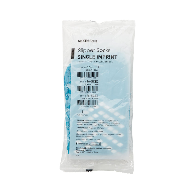 McKesson Slipper Socks Unisex Adult Large Single Tread Single Patient Use Teal (1038459_CS) 48/CS