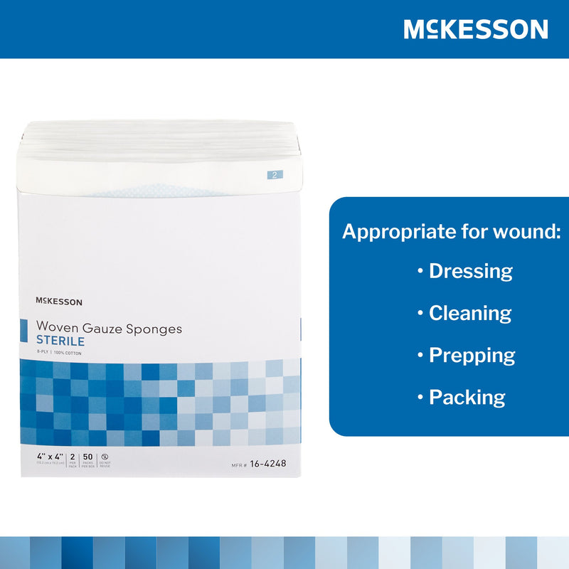 McKesson Gauze Sponge 4 X 4 Inch 8-Ply Sterile 2 per Pack (762704_PK) 1/PK