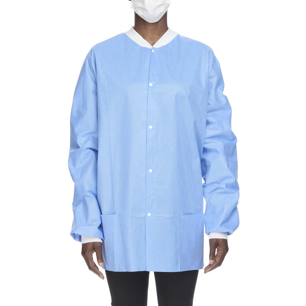 O&M Halyard Inc Lab Jacket Blue X-Large Hip Length 3-Layer SMS Disposable (130627_CS) 24/CS