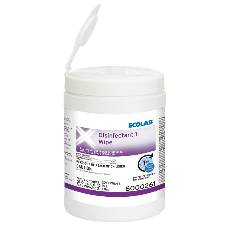 Ecolab® Disinfectant 1 Surface Disinfectant Cleaner Bactericidal Manual Pull Wipe 220 Count Canister Sweet Scent NonSterile (1186249_CT) 220/CT