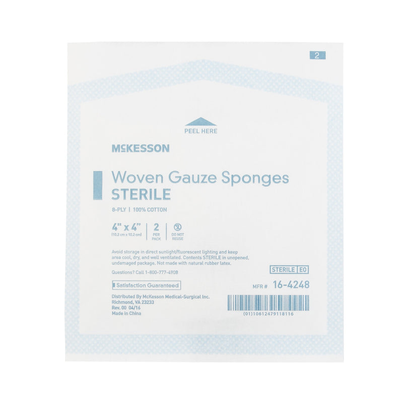McKesson Gauze Sponge 4 X 4 Inch 8-Ply Sterile 2 per Pack (762704_BX) 50/BX