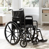 McKesson Wheelchair Dual Axle Desk Length Arm Swing-Away Footrest Black Upholstery 16 Inch Seat Width Adult 250 lbs. Weight Capacity (1065272_EA) 1/EA