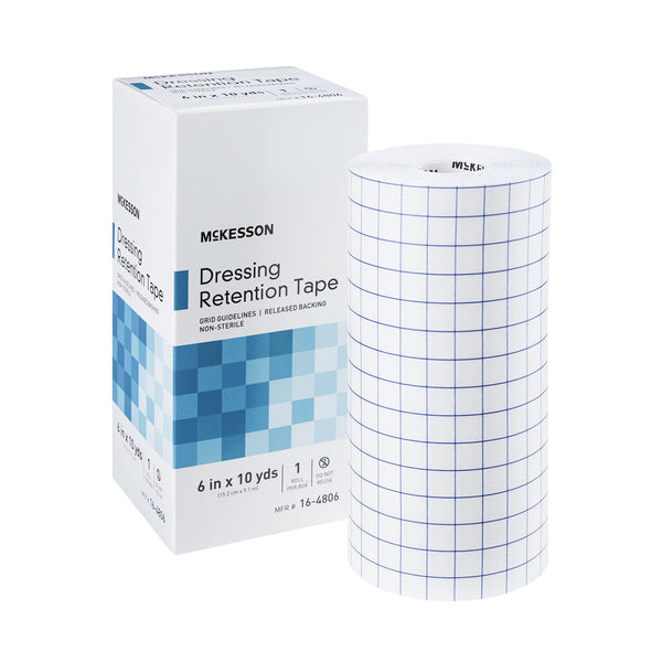 McKesson Water Resistant Dressing Retention Tape with Liner White 6 Inch X 10 Yard Nonwoven / Printed Release Paper NonSterile (1087973_BX) 1/BX
