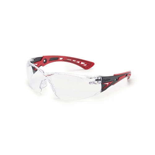 Bolle Rush+ Series Safety Glasses, Clear Lens, Anti-Fog/Anti-Scratch, Gray/Red Temple (286-41080) 1 Box