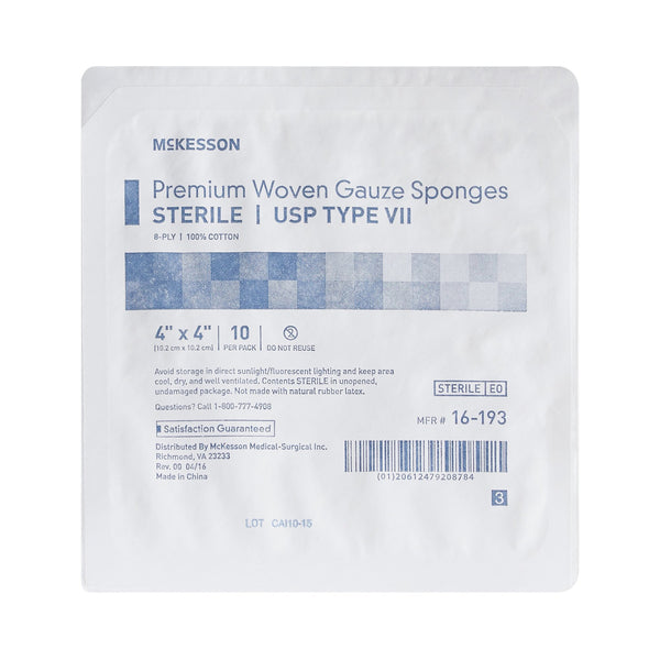 McKesson Gauze Sponge 4 X 4 Inch 8-Ply Sterile 10 per Tray (854383_CS) 128/CS