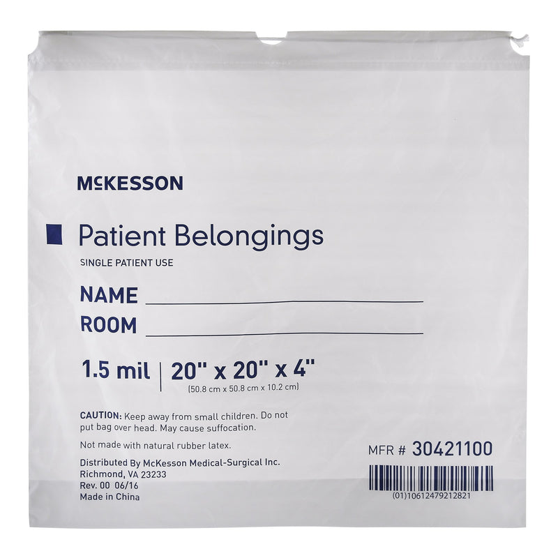 McKesson Patient Belongings Bag 4 X 20 X 20 Inch Polyethylene Drawstring Closure White (447753_EA) 1/EA