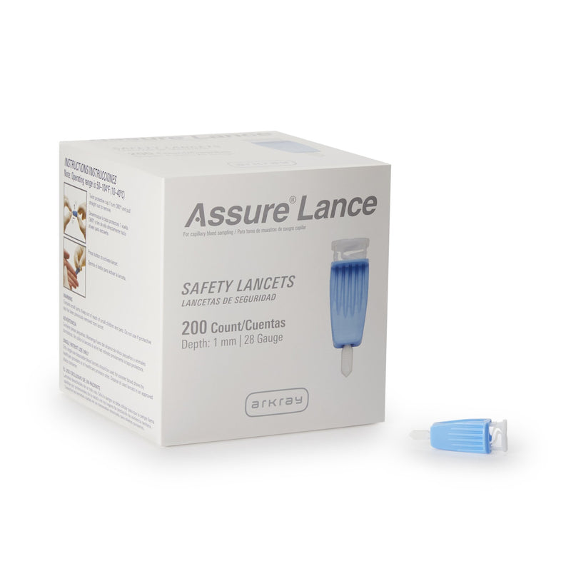 Assure® Safety Lancet 28 Gauge Protective Safety Cap Push Button Activation Finger (689753_BX) 200/BX
