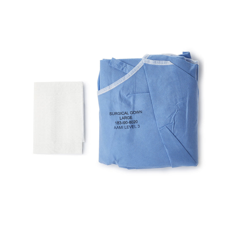 McKesson Non-Reinforced Surgical Gown with Towel Large Blue Sterile AAMI Level 3 Disposable (1104452_CS) 30/CS