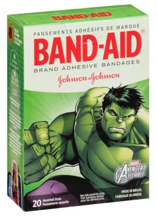 Band-Aid® Adhesive Strip 5/8 X 2-1/4 Inch / 3/4 X 3 Inch Plastic Rectangle / Round Kid Design (Avengers) Sterile (995076_BX) 20/BX