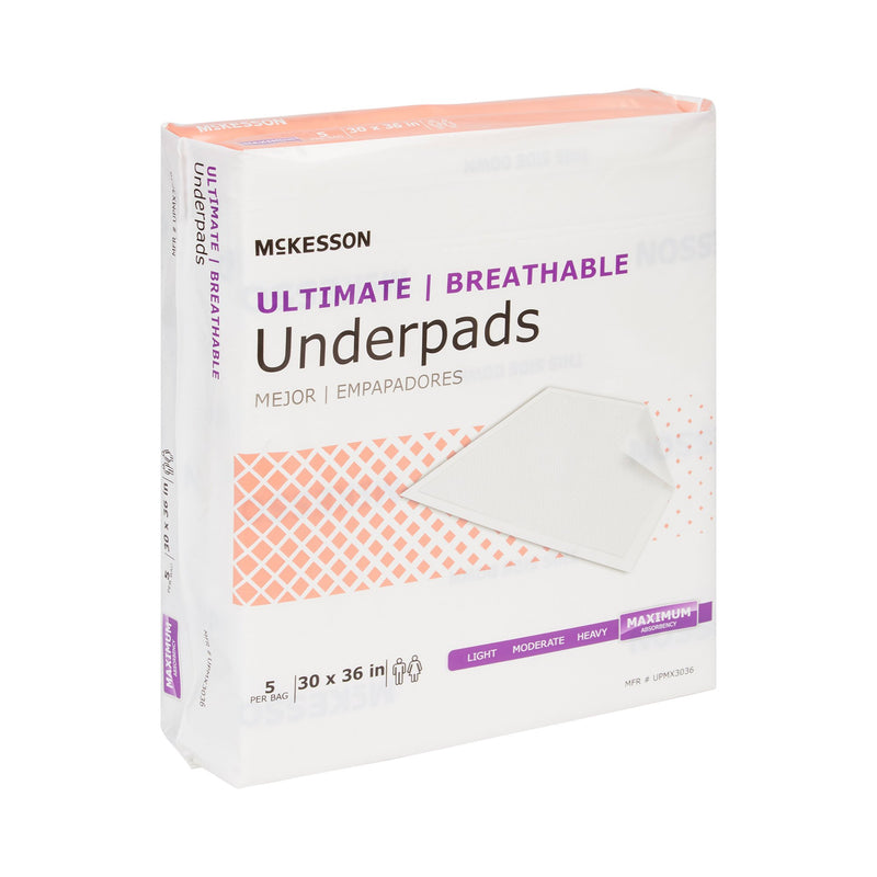 McKesson Ultimate Breathable Disposable Underpad 30 X 36 Inch Fluff / Polymer Heavy Absorbency (1075429_CS) 70/CS