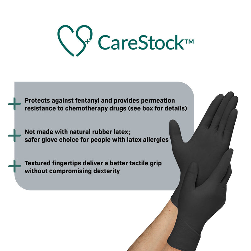 CareStock™ Exam Glove Medium NonSterile Nitrile Standard Cuff Length Fully Textured Black Not Rated (1230893_BX) 250/BX