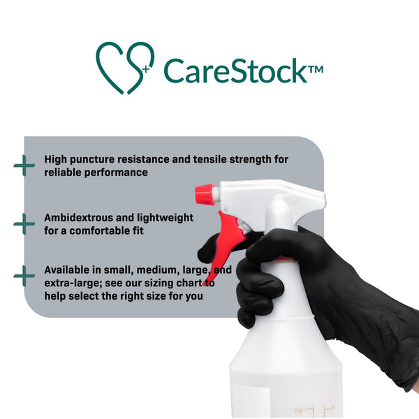 CareStock™ Exam Glove Small NonSterile Nitrile Standard Cuff Length Fully Textured Black Not Rated (1230892_CS) 2500/CS