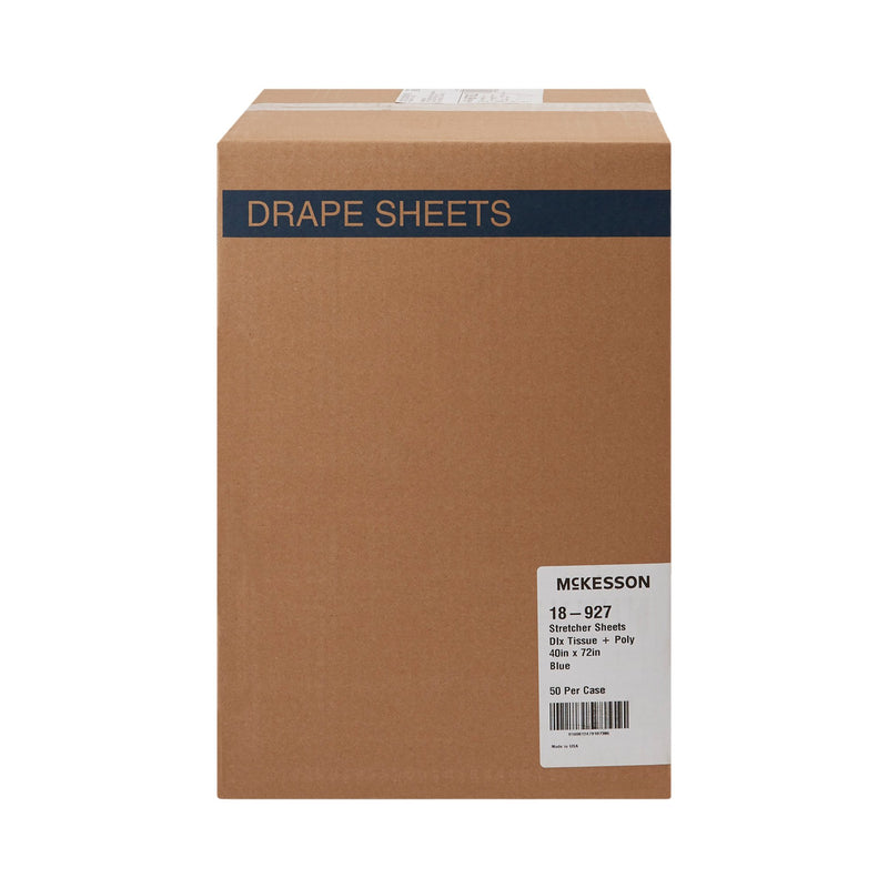 McKesson Stretcher Sheet Flat 40 W X 72 L Inch Blue 50% Cellulose Tissue / 50% Polyethylene Film Disposable (149173_CS) 50/CS