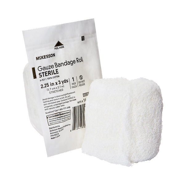 McKesson Fluff Bandage Roll 2-1/4 Inch X 3 Yard 6-Ply Sterile 1 per Pouch (1056324_RL) 1/RL