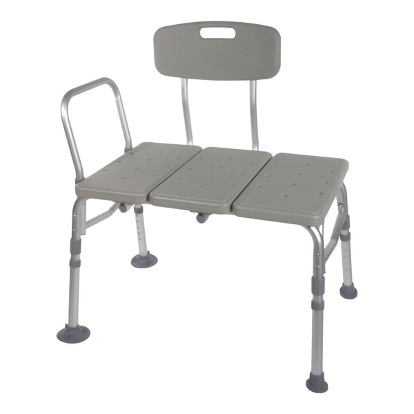 McKesson Knocked Down Bath Transfer Bench Removable Arm Rail 17-1/2 to 22-1/2 Inch Seat Height 400 lbs. Weight Capacity (1128904_EA) 1/EA