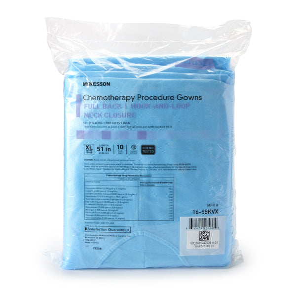 McKesson Chemotherapy Procedure Gown X-Large Blue NonSterile AAMI Level 2 / ASTM D6978 Disposable (1177929_BG) 10/BG