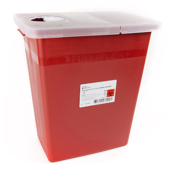 McKesson Prevent® Sharps Container Red Base 13-3/4 W X 13-3/4 D X 14 H Inch Horizontal / Vertical Entry 8 Gallon (1011861_EA) 1/EA