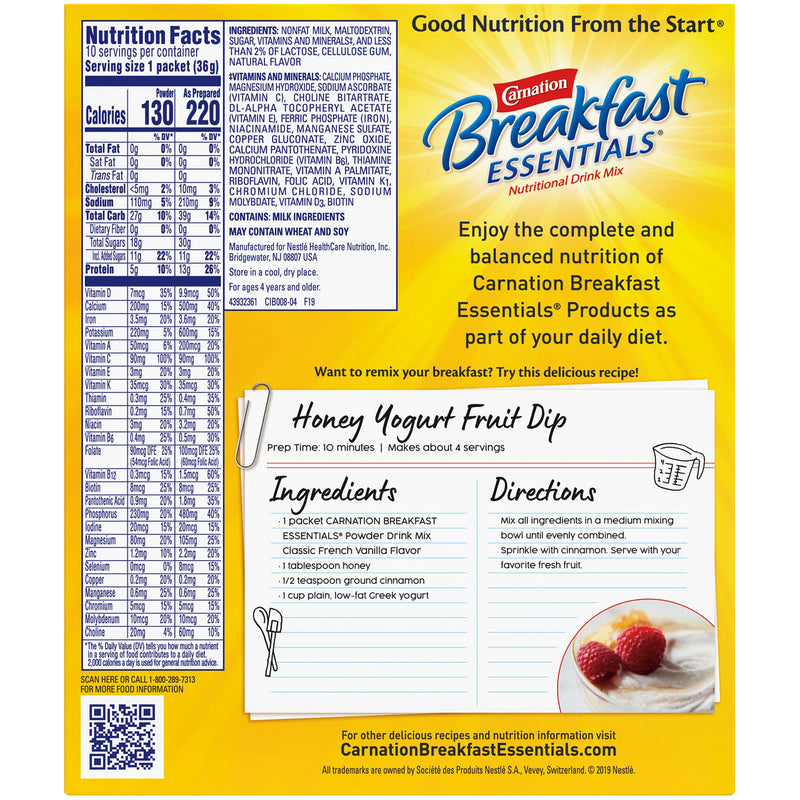 Carnation Breakfast Essentials® Oral Supplement French Vanilla Flavor Powder 1.26 oz. Individual Packet (810730_CS) 60/CS