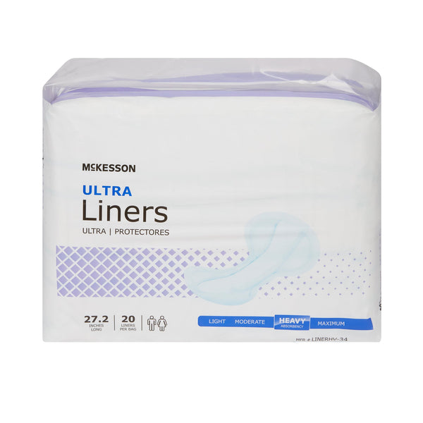 McKesson Ultra Incontinence Liner 27-1/5 Inch Length Heavy Absorbency Polymer Core One Size Fits Most (1187898_BG) 20/BG