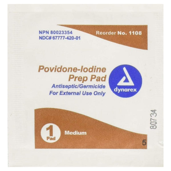 Dynarex® PVP Prep Pad 10% Strength Povidone-Iodine Individual Packet Medium NonSterile (632679_CS) 1000/CS