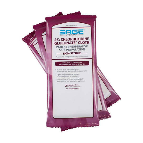 Sage® Skin Prep Wipe 2 per Pack Soft Pack 2% Strength CHG (Chlorhexidine Gluconate) NonSterile (550501_BX) 24/BX