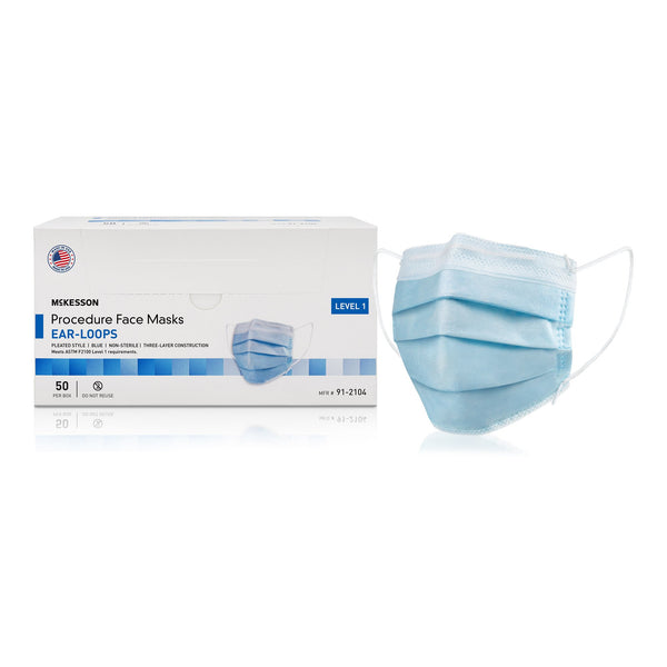 McKesson Procedure Mask ASTM Level 1 Earloops One Size Fits Most (1221951_BX) 50/BX