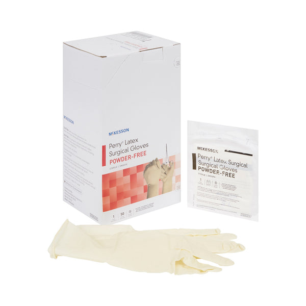 McKesson Perry® Performance Plus Surgical Glove Size 7.5 Sterile Latex Standard Cuff Length Smooth Cream Chemo Tested (1044707_PR) 1/PR