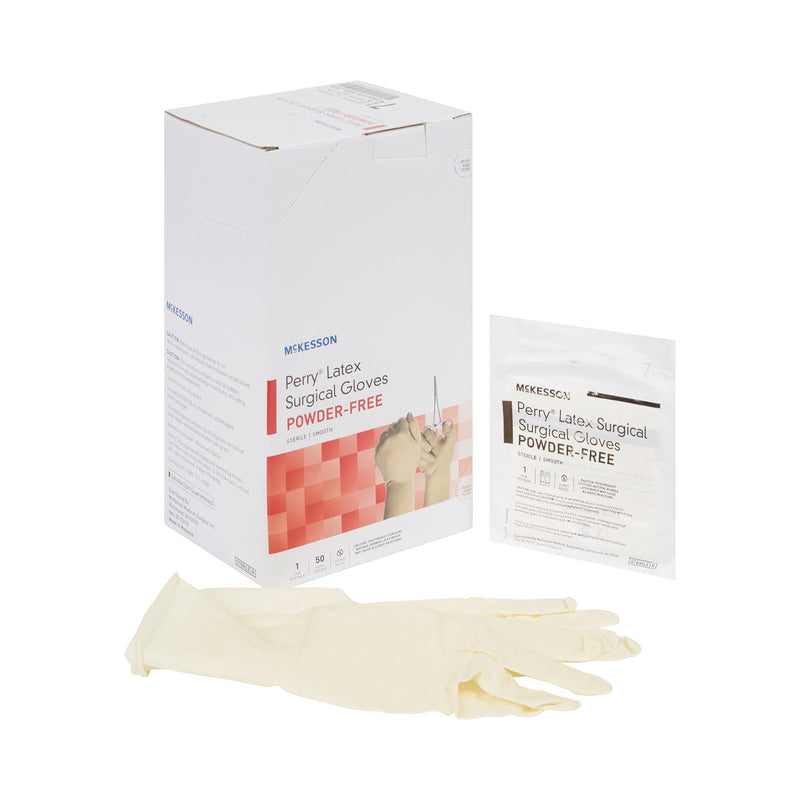 McKesson Perry® Performance Plus Surgical Glove Size 7.5 Sterile Latex Standard Cuff Length Smooth Cream Chemo Tested (1044707_BX) 50/BX