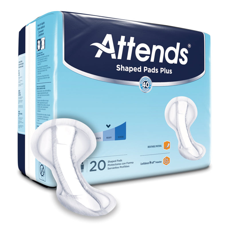 Attends® Shaped Pads Plus Bladder Control Pad 12 X 25-1/2 Inch Heavy Absorbency Polymer Core One Size Fits Most (1186542_CS) 80/CS