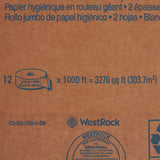 Scott® Essential 100% Recycled Fiber JRT Toilet Tissue White 2-Ply Jumbo Size Cored Roll Continuous Sheet 3-11/20 Inch X 1000 Foot (816401_CS) 12/CS