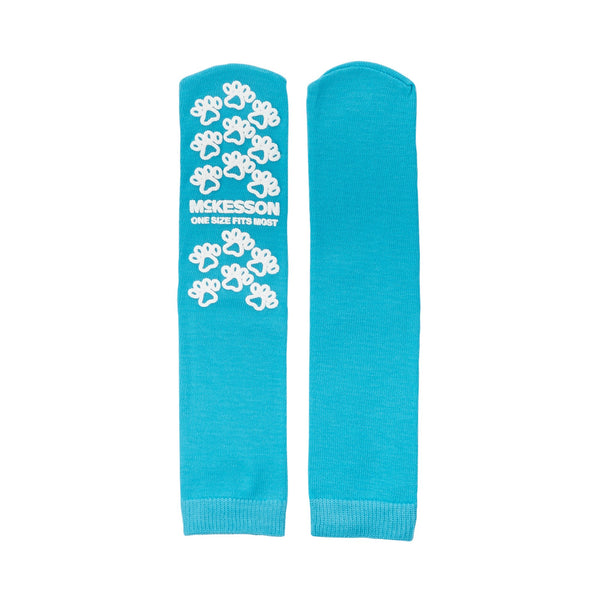McKesson Paw Prints® Slipper Socks Unisex Adult One Size Fits Most Single Tread Single Patient Use Teal (475019_CS) 96/CS