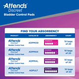 Attends® Discreet Bladder Control Pad 10-1/2 Inch Length Moderate Absorbency Polymer Core One Size Fits Most (1039118_CS) 200/CS