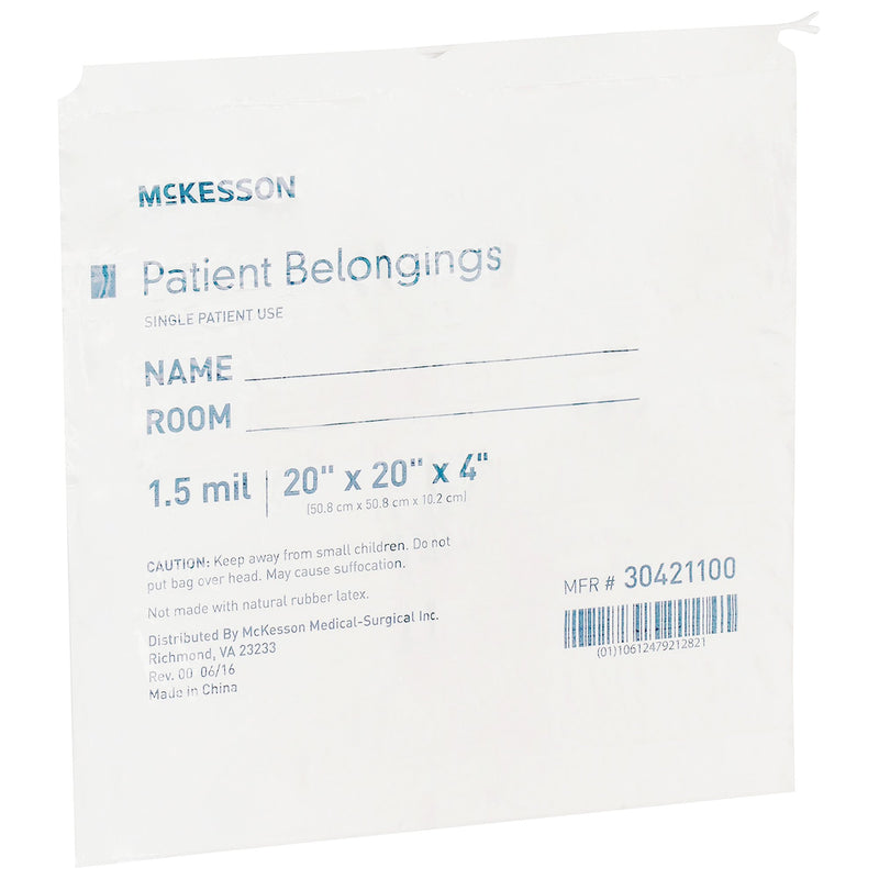 McKesson Patient Belongings Bag 4 X 20 X 20 Inch Polyethylene Drawstring Closure White (447753_EA) 1/EA
