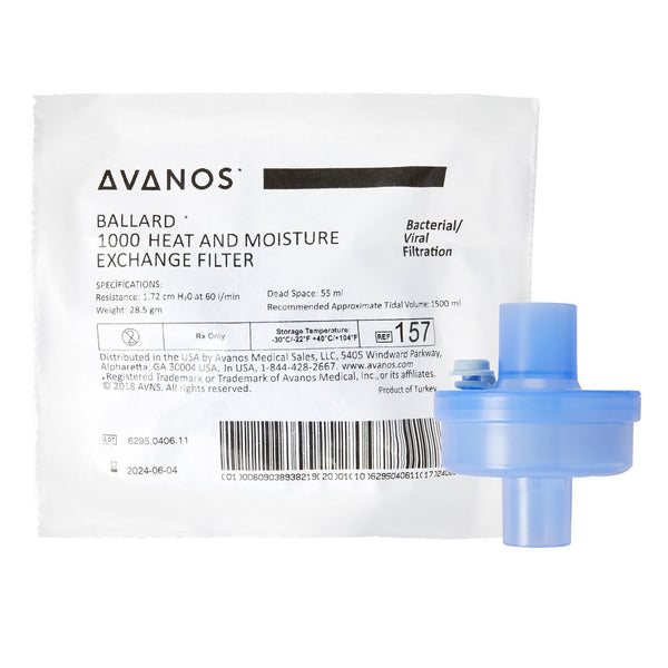 BALLARD* Heat and Moisture Exchanger with Filter 30 mg H2O/L @ VT 1000 mL 1.0 cm H2O @ 30 LPM (313042_EA) 1/EA