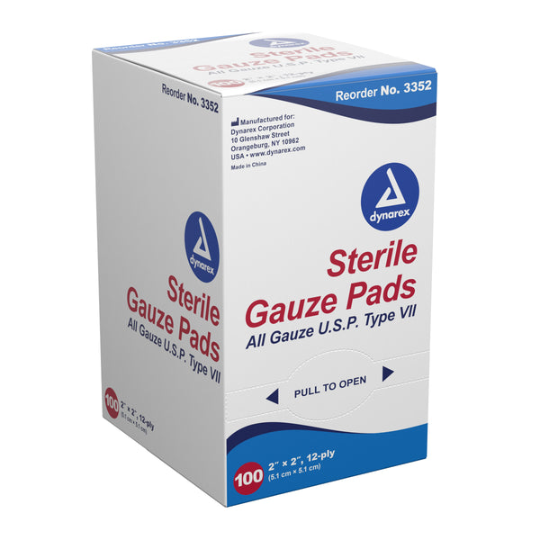 Dynarex® Gauze Sponge 2 X 2 Inch 12-Ply Sterile 1 per Pack (867178_BX) 100/BX