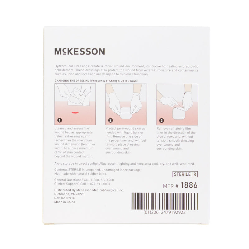 McKesson Hydrocolloid Dressing Waterproof Film Backing 2 X 2 Inch Square Hydrocolloid / Film (882991_CS) 400/CS