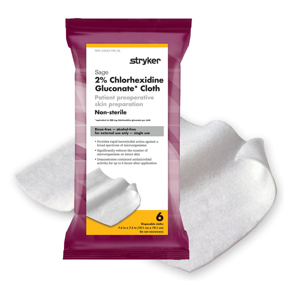 Sage® Skin Prep Wipe 6 per Pack Soft Pack 2% Strength CHG (Chlorhexidine Gluconate) NonSterile (1187746_PK) 1/PK