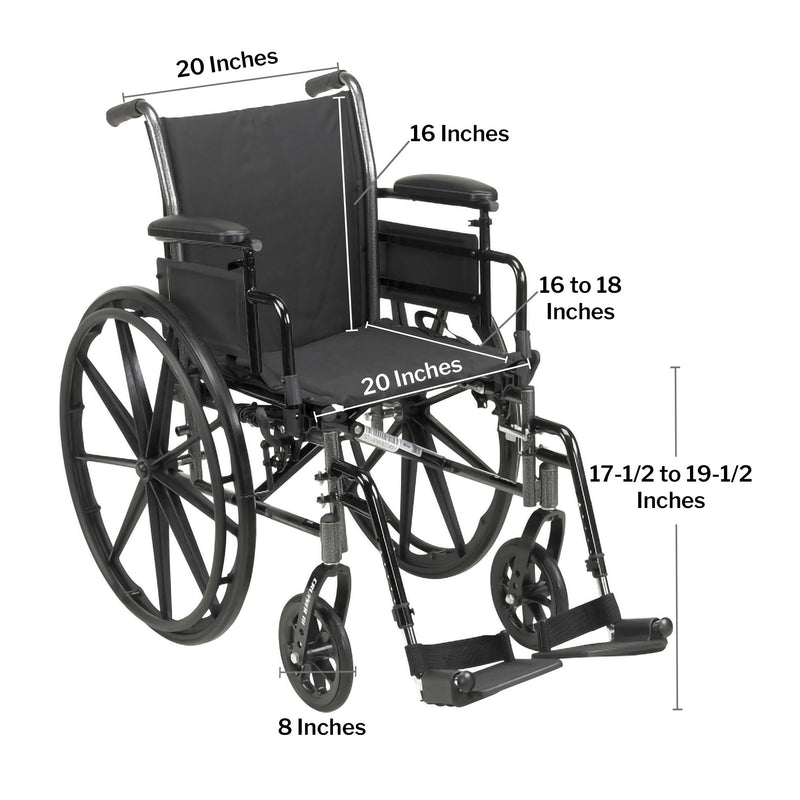 McKesson Lightweight Wheelchair Dual Axle Desk Length Arm Elevating Legrest Black Upholstery 20 Inch Seat Width Adult 300 lbs. Weight Capacity (1128897_EA) 1/EA