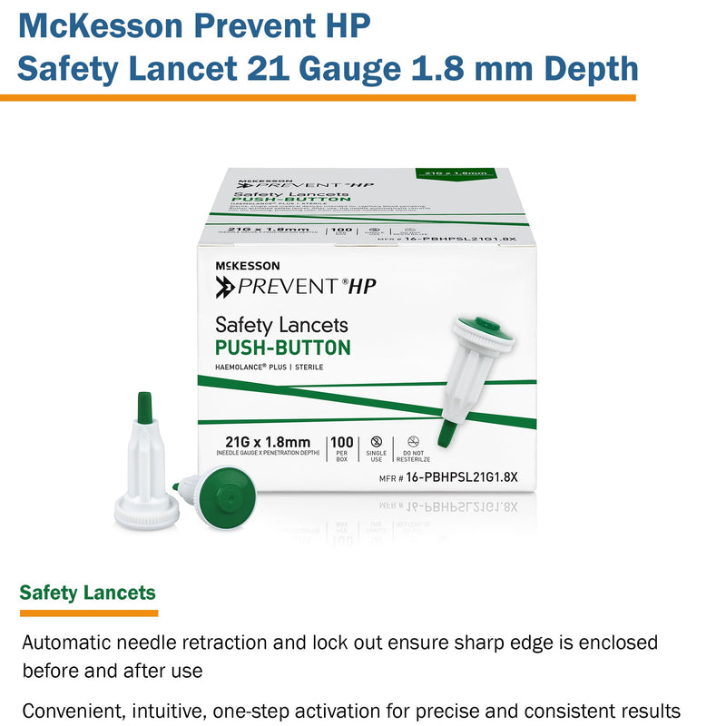 McKesson Prevent® HP Safety Lancet 21 Gauge Retractable Push Button Activation Finger (1217984_CS) 2000/CS