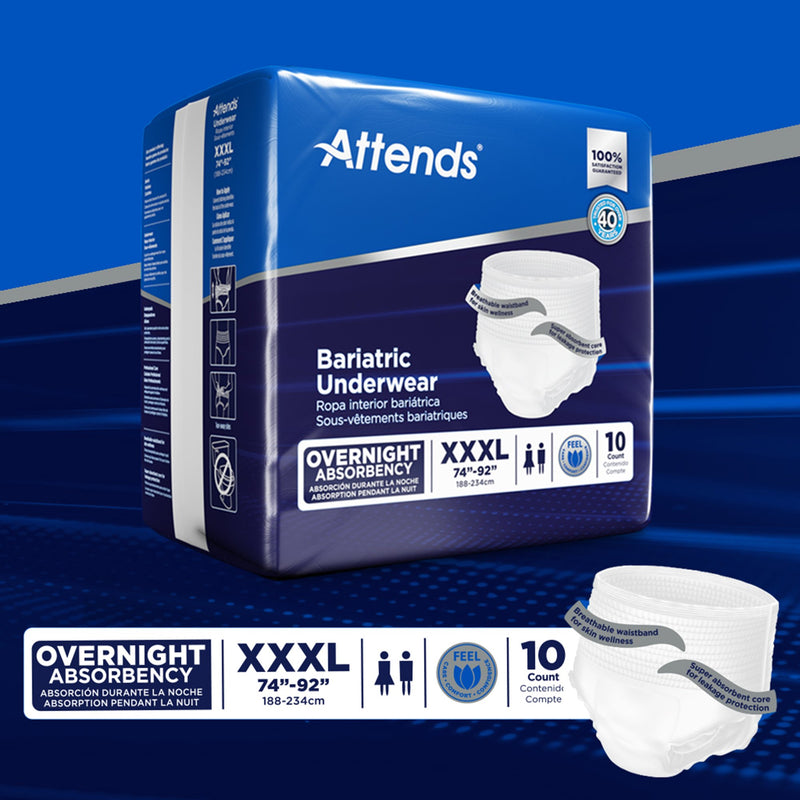 Attends® Bariatric Unisex Adult Absorbent Underwear Pull On with Tear Away Seams 3X-Large Disposable Heavy Absorbency (1184056_PK) 10/PK