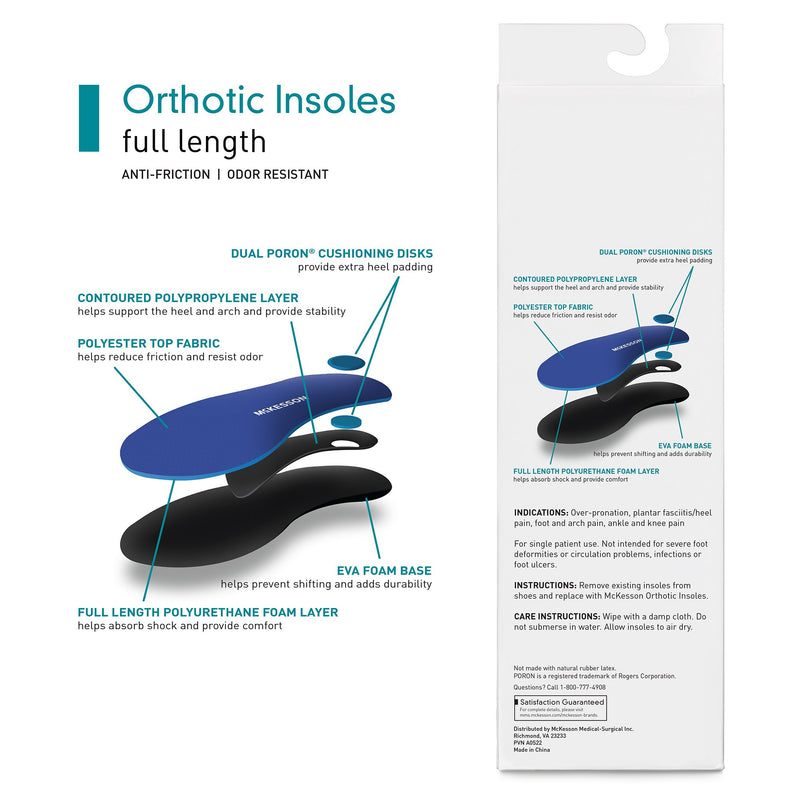 McKesson Orthotic Insole Full Length EVA / Polyester / Polypropylene / Poron® Male 11 to 11-1/2 Black / Blue (1205397_CS) 12/CS