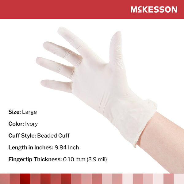 McKesson Exam Glove Large NonSterile Stretch Vinyl Standard Cuff Length Smooth Ivory Not Rated (409744_CS) 1000/CS