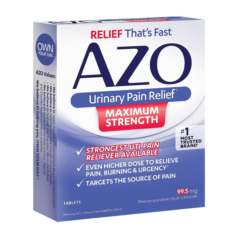 AZO® Maximum Strength Urinary Pain Relief 99.5 mg Strength Phenazopyridine HCL Tablet 12 per Box (1065926_BX) 1/BX