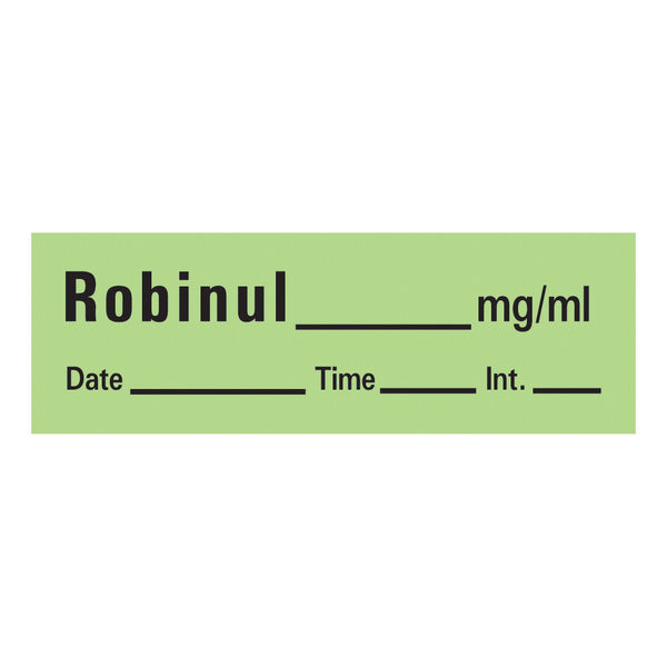 Timemed Drug Label Anesthesia Label Tape Robinul_mg/mL Date_Time_Int_ Green 1/2 X 1-1/2 Inch (184643_RL) 1/RL